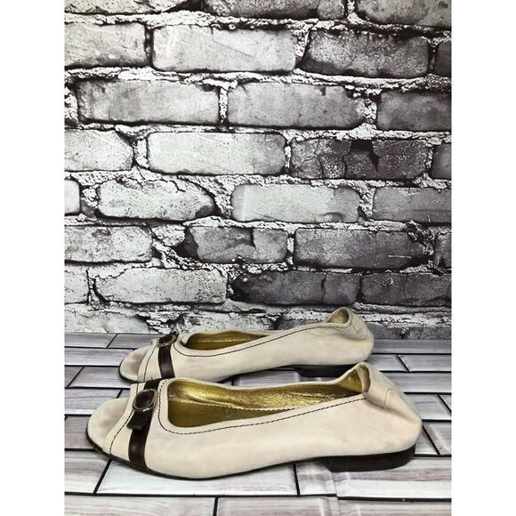 Taryn Rose Ivory Leather Brown Leather Strap Pumps Peep Toe Shoes Women sz 39EU - Picture 1 of 16